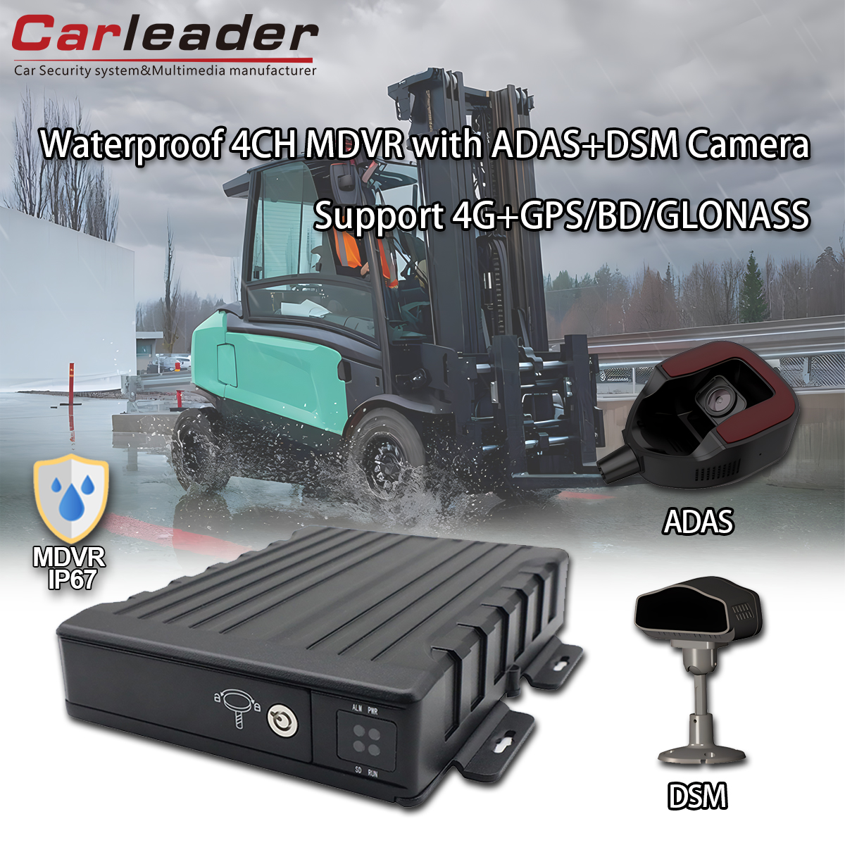 CARLEADER Waterproof 4CH SD Mobile DVR na may ADAS+DSM camera
