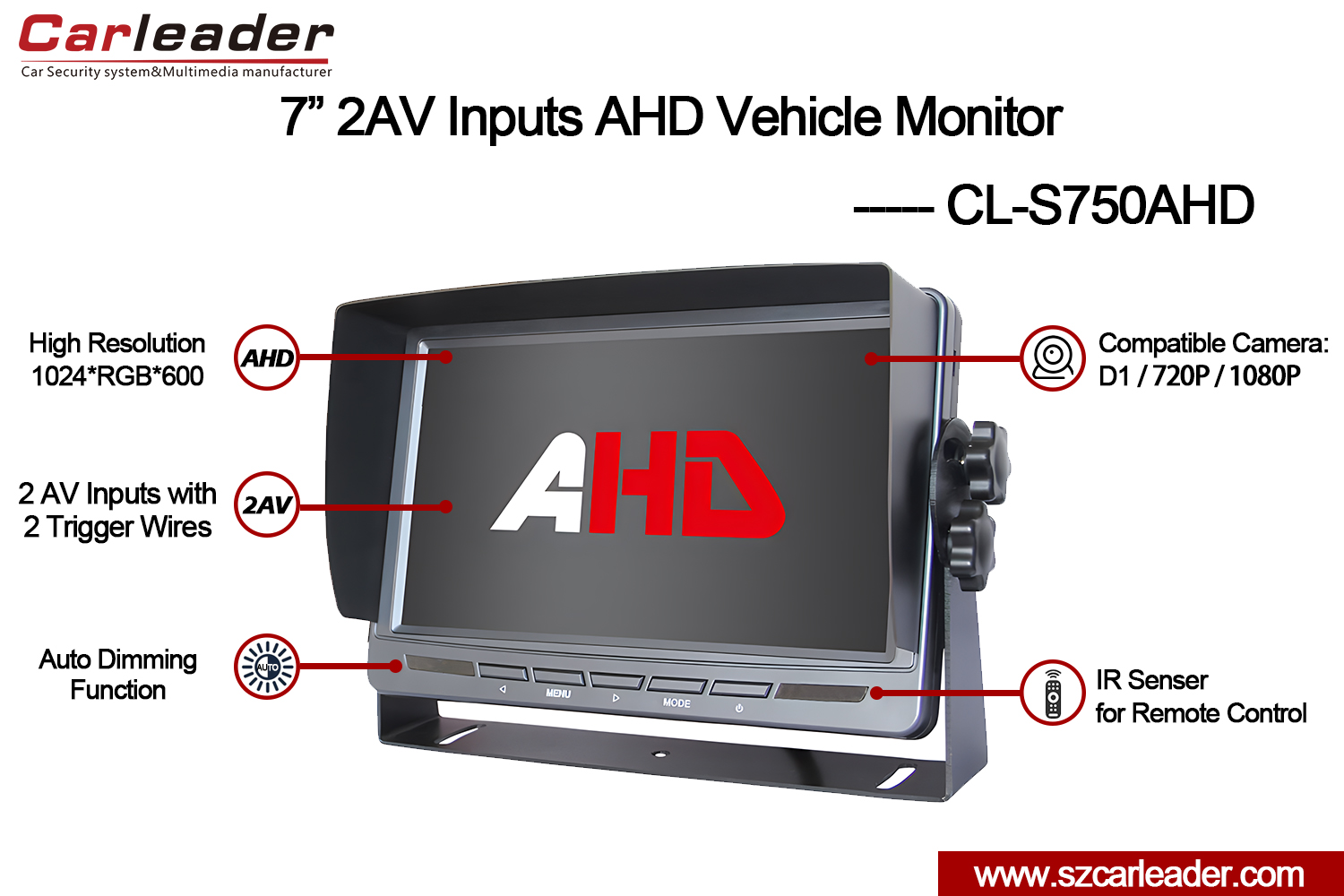 7 pulgadang TFT LCD Car Rear View AHD Monitor