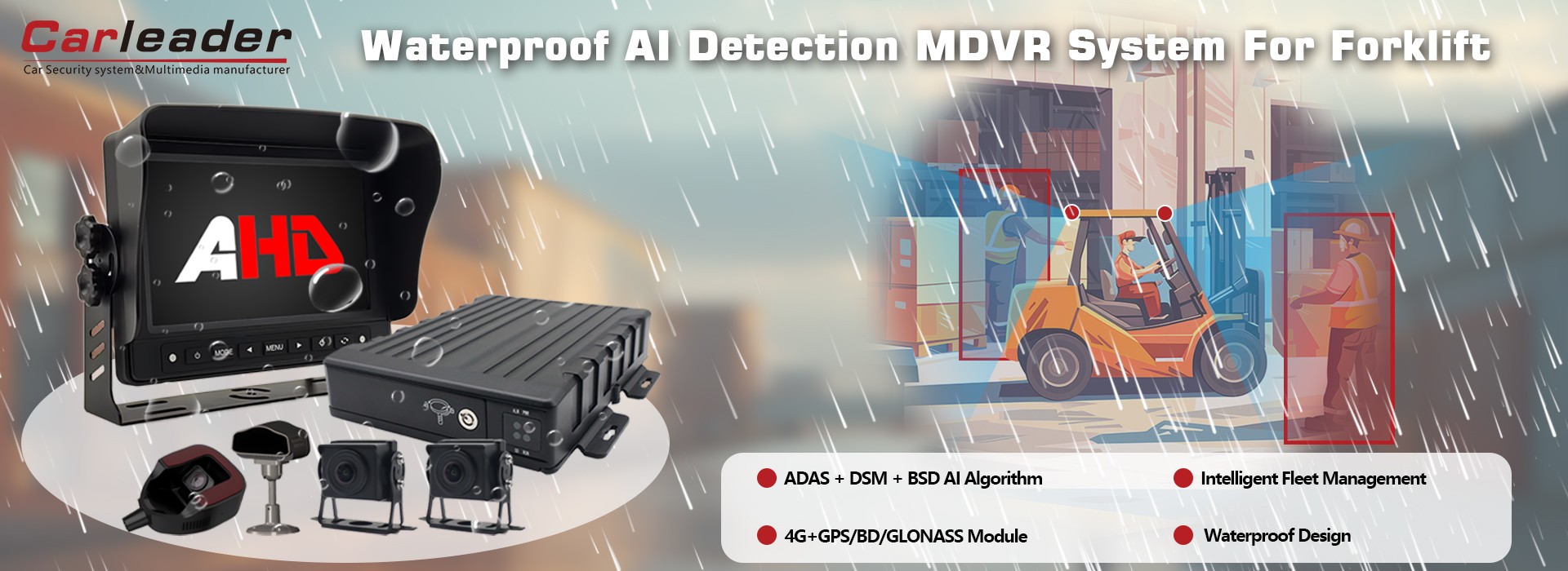 Hindi tinatagusan ng tubig AI detection MDVR system para sa forklift