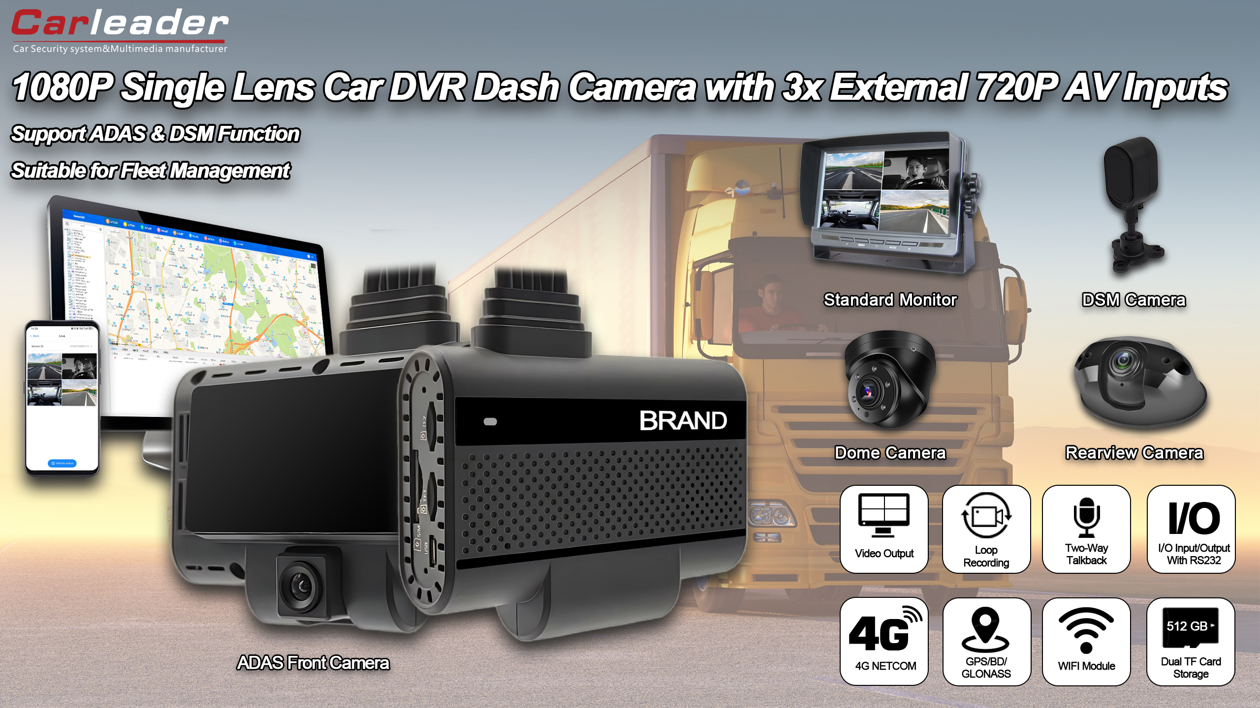 Carleader 4ch DVR AI Dash Camera System para sa Fleet Management