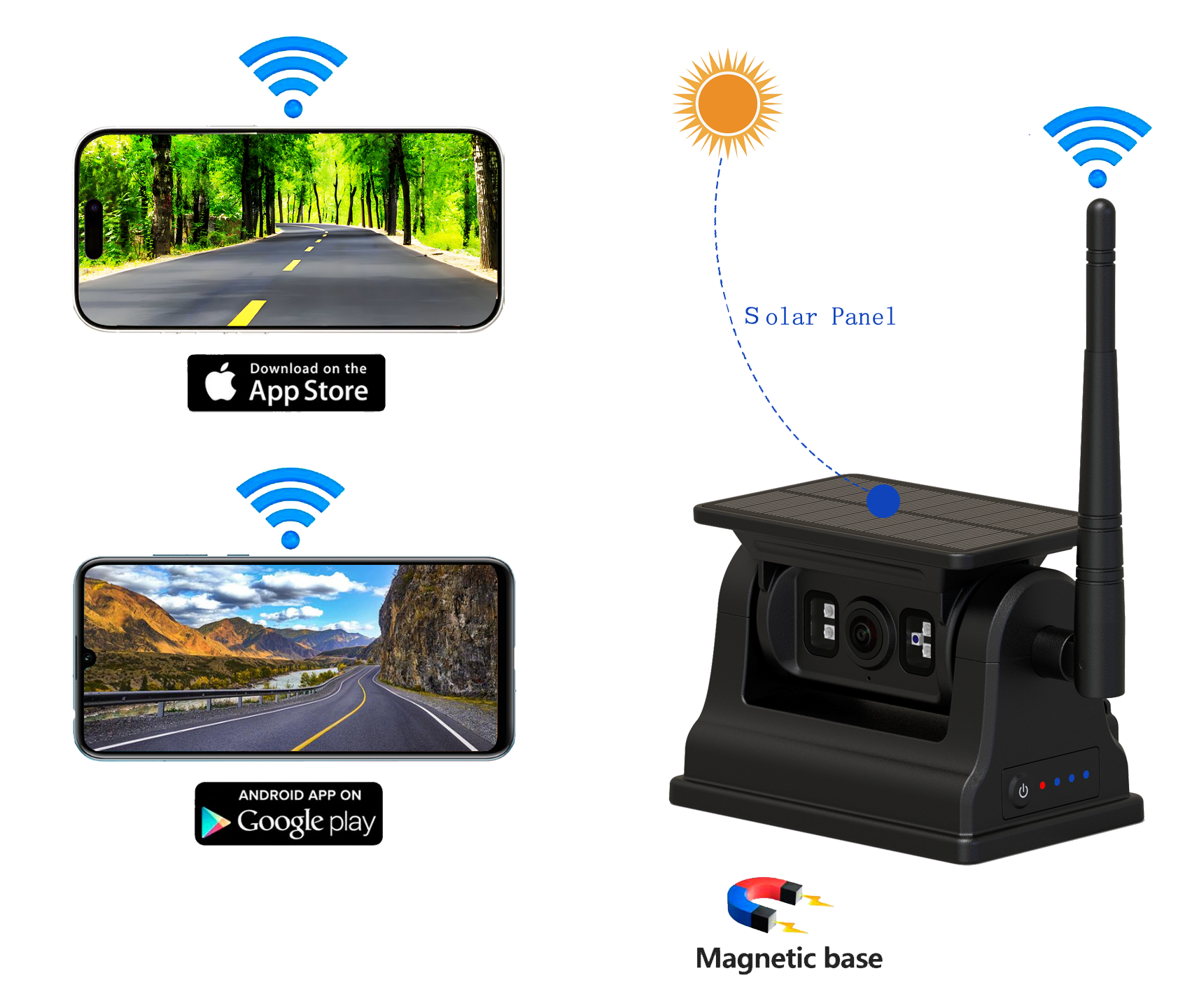 Rechargeable 2.4G WiFi Wireless Solar Car Rear View Camera Para sa Android ios