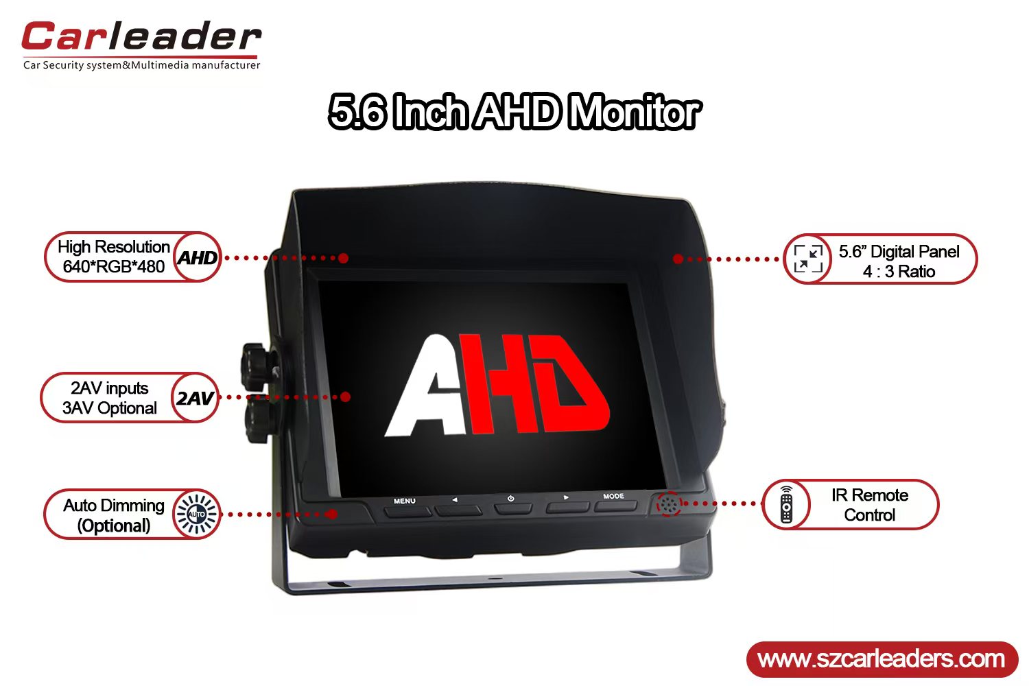 Bagong 5.6 pulgada AHD Dash Mount Rear View Monitor