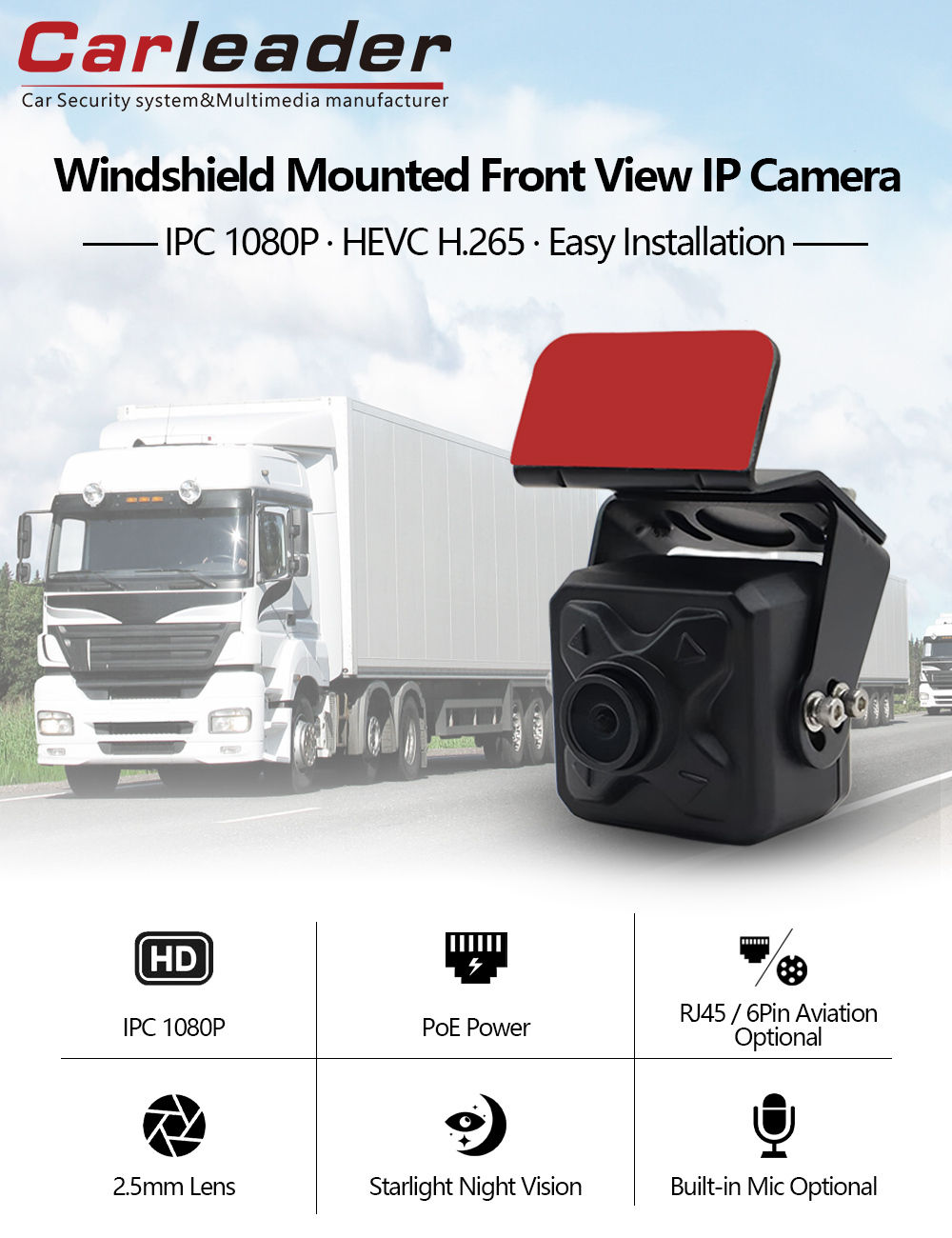 Bagong windshield na naka -mount sa harap na view ng IP camera