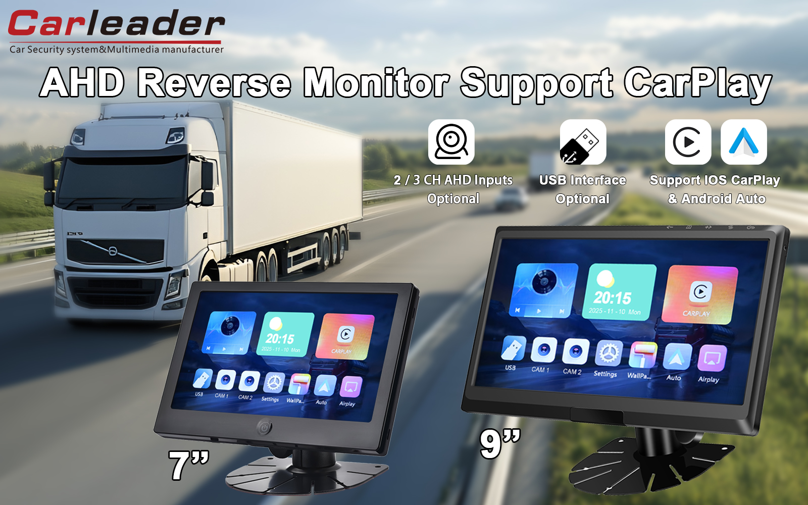 Carleader 9 Inch IPS 2AV AHD Vehicle Monitor na Suporta sa CarPlay Multimedia: Ang Iyong Gateway sa Mas Matalino, Mas Ligtas na Pagmamaneho