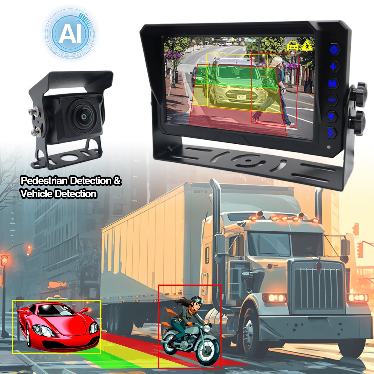 Carleader 7 Inch AI BSD Blind Spot Detection Monitoring System Support AI Calibration